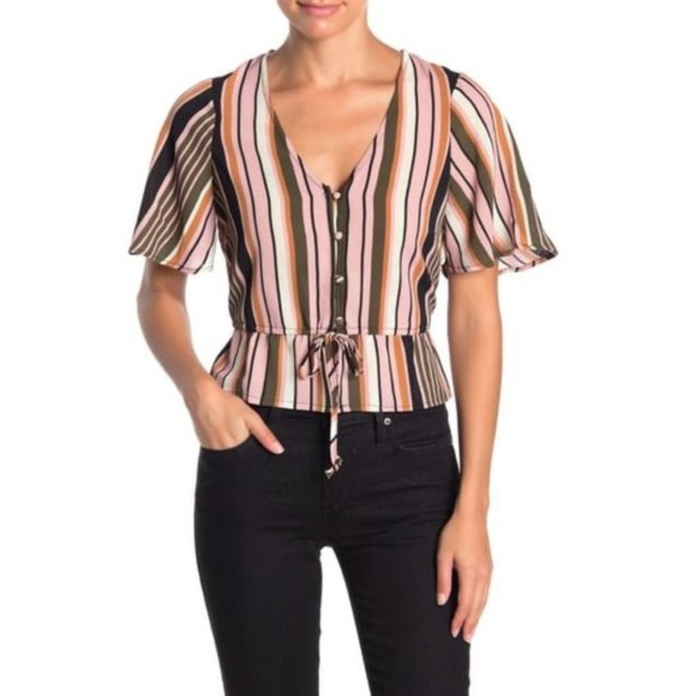 Love, Fire V-Neck Flutter Sleeve Top